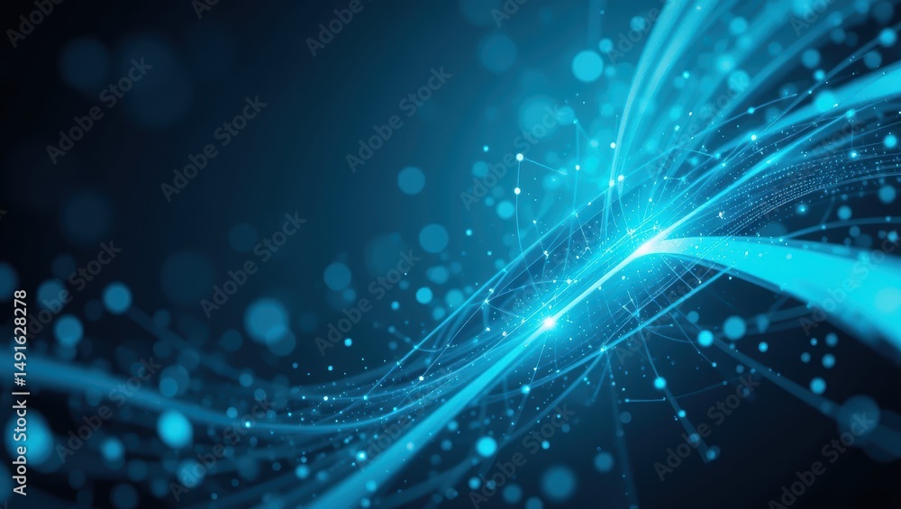 Poster abstract blue light waves with particles and glow creating a futuristic digital texture background