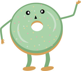 Adorable Green Sprinkle Donut Cartoon Character Waving