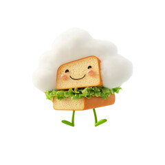 Happy Cloud Sandwich Character Whimsical 3D Render of a Smiling Sandwich with a Fluffy Cloud Head