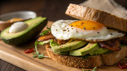 Avocado Toast with Sunny-Side-Up Egg – Healthy Breakfast Close-Up

