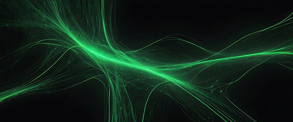 Futuristic Green Light Burst in Dark Abstract Space with Digital Particle Pattern AI