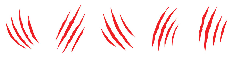 Obraz premium Animal claw scratch marks. Cat tiger paw shape scratches signs. animal claw scratches mark set. scar or scratch icons for wilderness, animal attack, wild animal, warning. Predator claw marks. eps 10