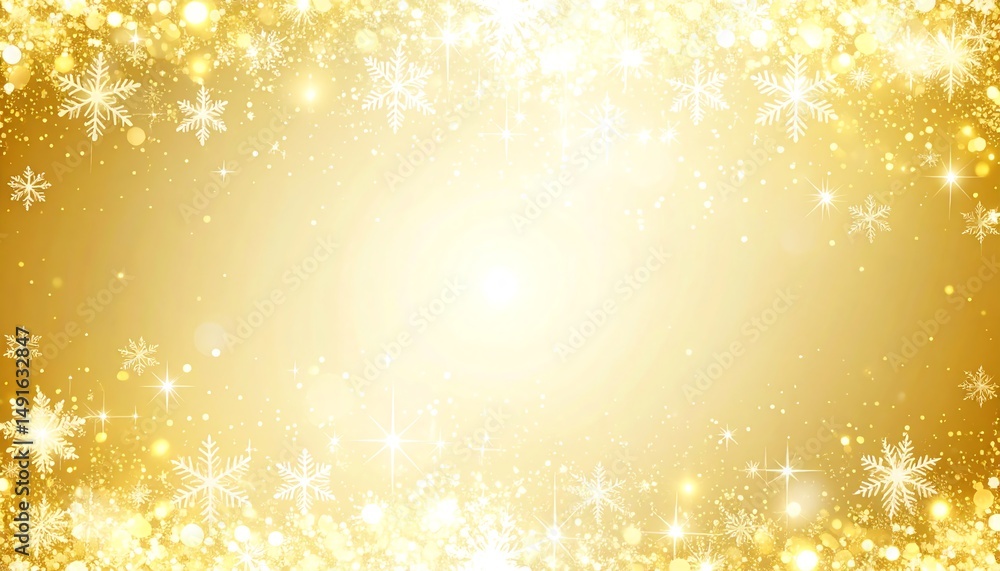 Poster a sparkling golden background with snowflakes, creating a festive and magical atmosphere