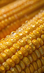 Close-Up of Fresh Corn Kernels with Water Droplets Macro Food Texture Photography

