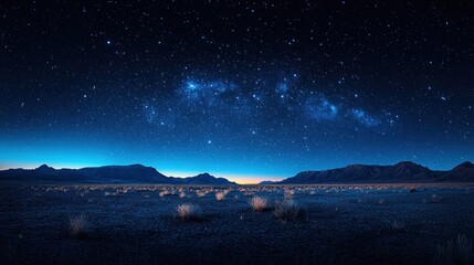Vast desert expanse under a breathtaking night sky filled with stars and the Milky Way