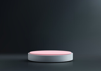 minimalist 3d pedestal mockup with gray base and pink platform on dark background for product display showcase