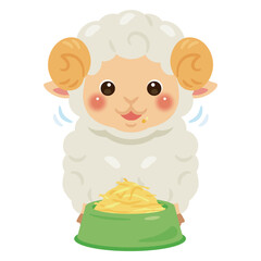 食事中のヒツジのイラスト