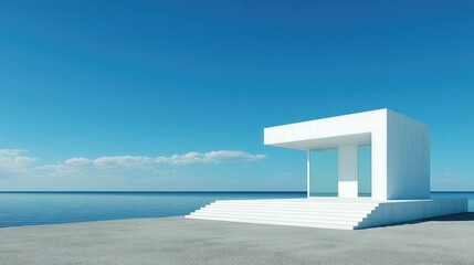 Fototapeta premium Minimalist Architecture White Structure Meets Blue Ocean.