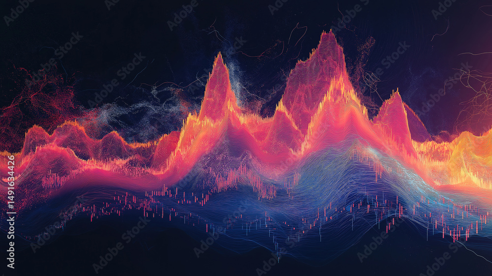 Poster fluctuating financial chart showing market volatility and the rise and fall of stock values