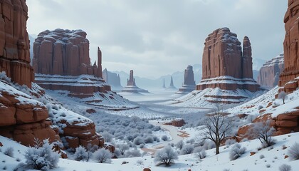 Winter Wonderland in Monument Valley: A Snowy Landscape