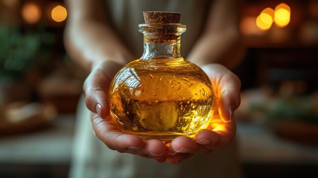Golden elixir held gently in hands