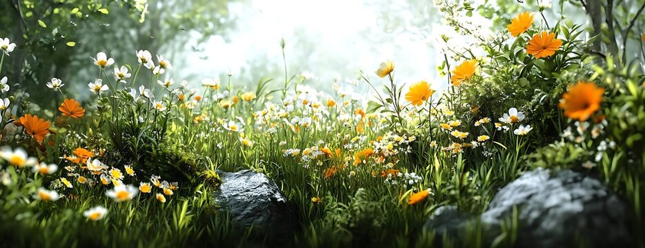 Misty forest wildflowers
