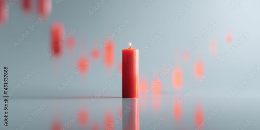Aufkleber Minimalist Financial Visualization Bold Red Candlestick Symbolizing Market Volatility, Digital Trading Insight with Trendsetting Data Aesthetics for Investment Strategy