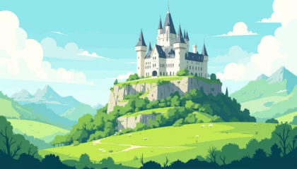 Fotobehang Majestic Castle on Hilltop in Serene Countryside © ArtisticAllure