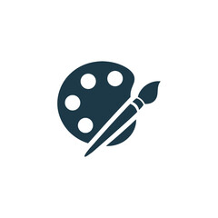 Artist Palette with Paintbrush Icon Dark Blue Minimalist Art