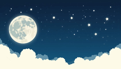 Naklejka premium Night Sky Serenity: Moonlit Earth with Stars and Clouds