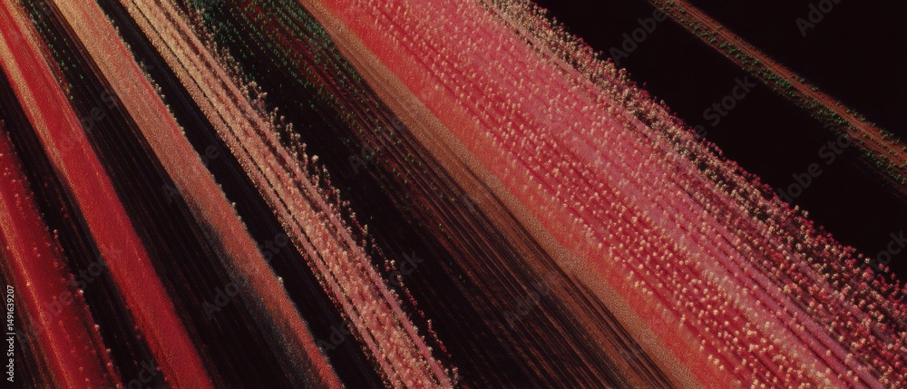 Aufkleber Sustainable Tech Visualization Innovative Data Flow Abstract with Vibrant Red-Black Gradient - Next-Gen Digital Transformation Aesthetic