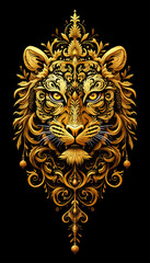 Opulent Tiger Portrait in Baroque Gold