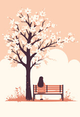 Peaceful Spring Reflection Under Cherry Blossom Tree