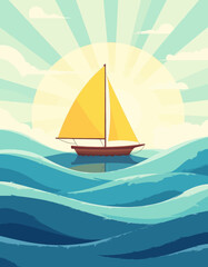 Fototapeta premium Sailboat Adventure: Serene Sunset Voyage on Calm Waters