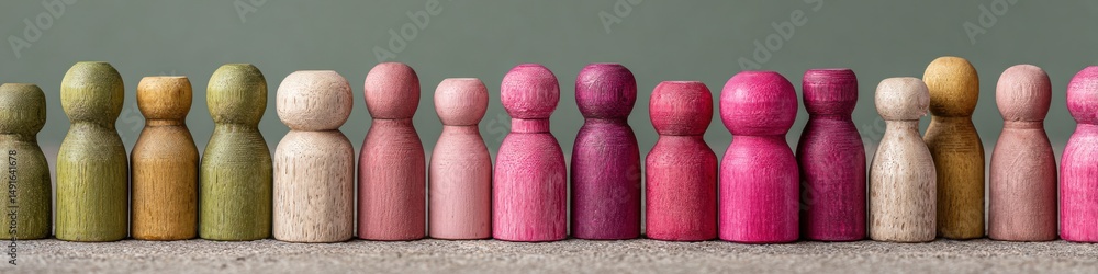 Poster inclusive workforce visualization artisanal wooden diversity figures symbolizing collaborative organ