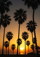 Fototapeta premium Golden Hour Palms AI Generated
