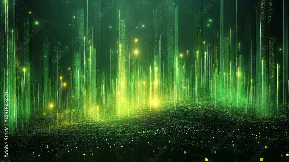 Wall mural green candlesticks on a digital cryptocurrency chart representing rising value in finance and tradin
