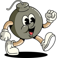 Retro Cartoon Bomb Character Vector
