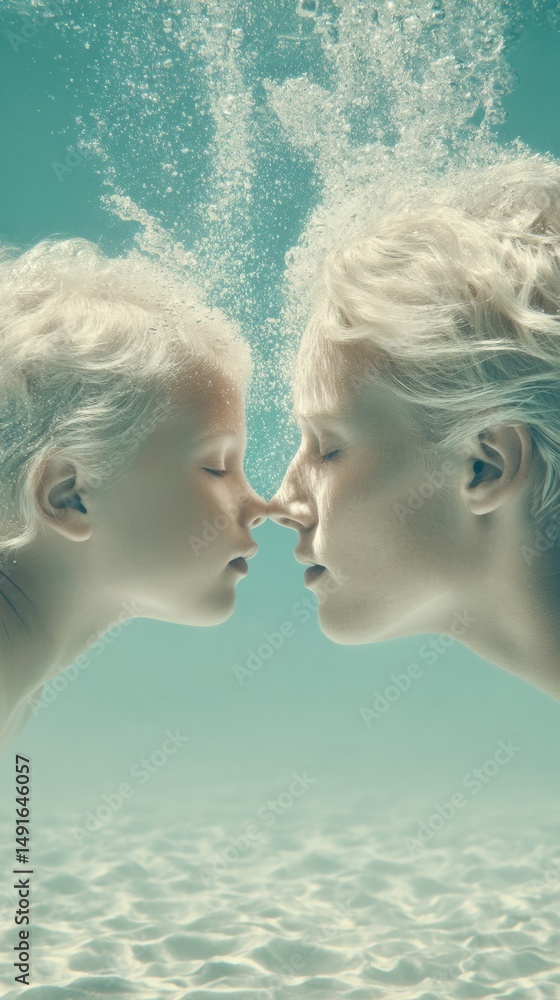 Poster Ethereal Underwater Symmetry Intimate Reflection of Vulnerability and Connection in Surreal Gen Z Wellness Aesthetic for Mindful Visual Storytelling