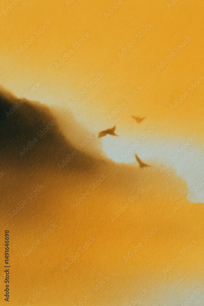 Poster golden hour minimalism abstract avian silhouettes in soft atmospheric gradient - contemplative digit