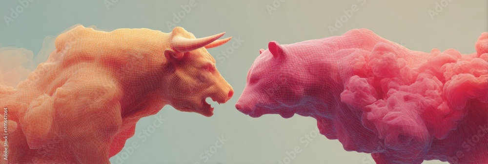 Poster Quantum Market Dynamics AI- Bull vs Bear Visualizing Financial Volatility in Next-Gen Digital Trading Ecosystem with Immersive Data Visualization
