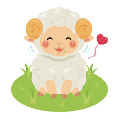 放牧で牧草を食べるヒツジのイラスト