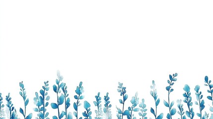 Fototapeta premium Delicate, stylized blue plants border design.