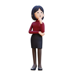 3D business woman is thinking with her arms crossed and looking to up