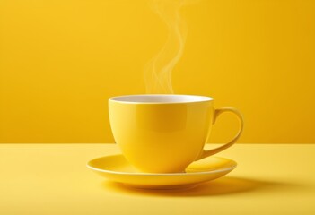 Fototapeta premium The yellow table has a yellow cup with saucer