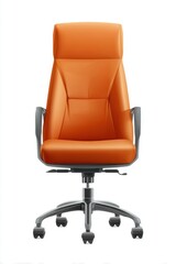 Obraz premium Modern Orange Leather Office Chair Isolated Front View Ergonomic Design for Comfort and Style in the Workplace or Home Office