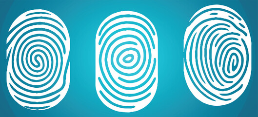 Three white fingerprint isolated on blue background. illustration EPS 10