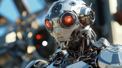 Fototapeta premium Advanced futuristic robot head close up