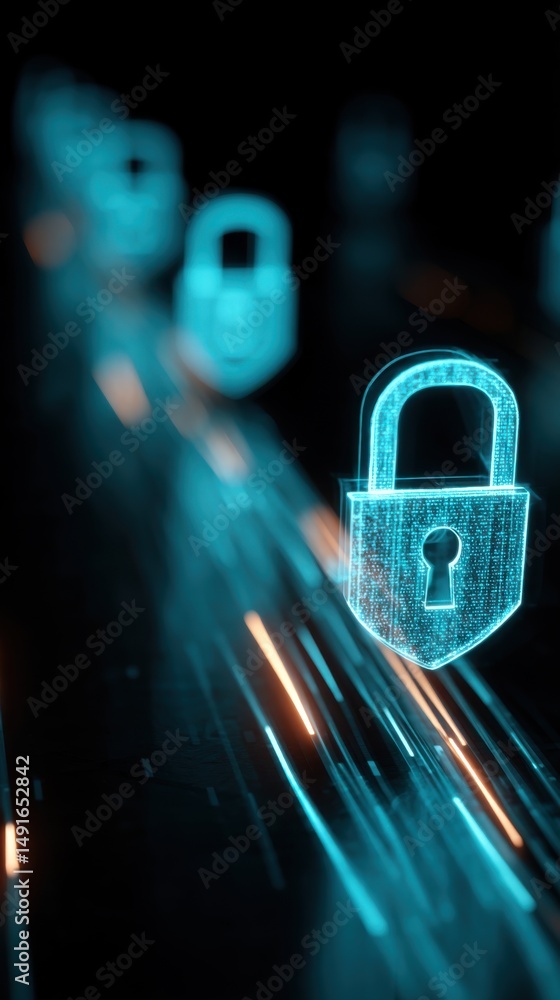 Aufkleber Digital Padlock Security Concept Close Up Abstract Cyber Protection Data Encryption Lock Future Tech