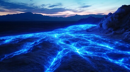 Fototapeta premium Blue glow stream landscape