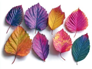 Obraz premium Colorful Autumn Leaves Displayed on White Background Flat Lay Overhead View Vibrant Fall Foliage Season Nature Beauty