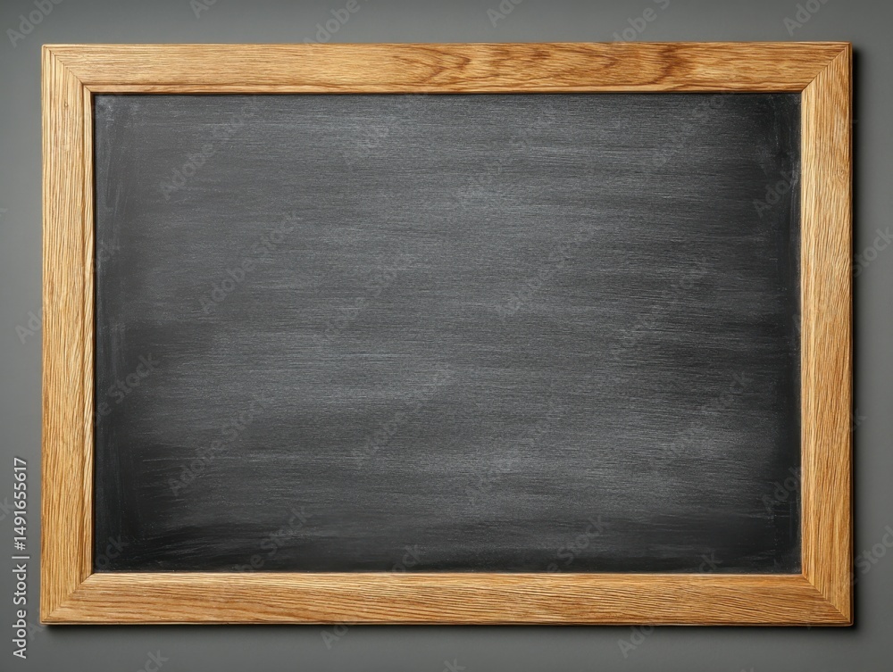 Aufkleber blank chalkboard with wooden frame on gray background studio shot ready for text or drawing school c