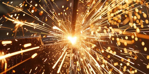 A close-up of a welding torch emitting sparks against a black background.