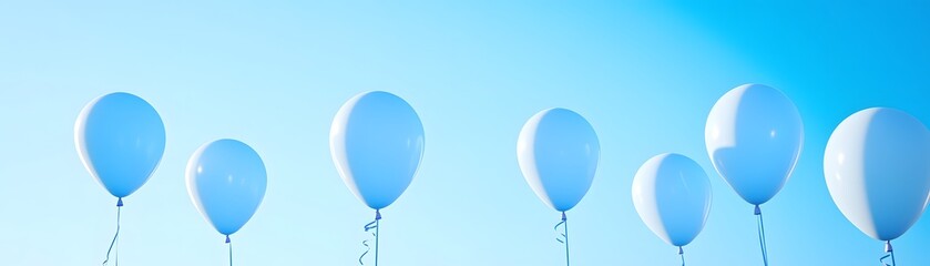 Naklejka premium A collection of light blue and white balloons in the sky.