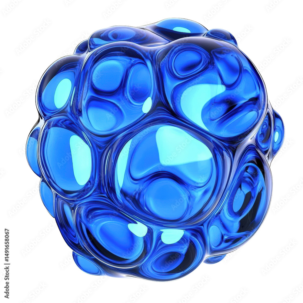 Aufkleber abstract 3d blue molecule structure with interconnected shiny spheres and smooth organic flowing sha
