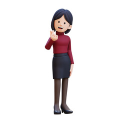 3D business woman feels happy and romantic shapes heart gesture