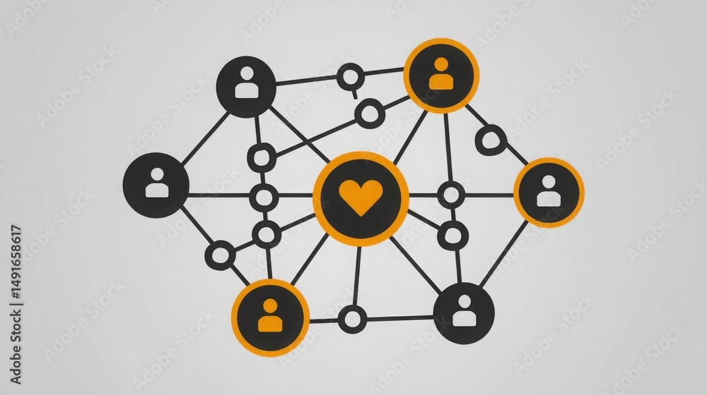 Poster intricate network of connected circles representing social proof and trust in a strategic planning c