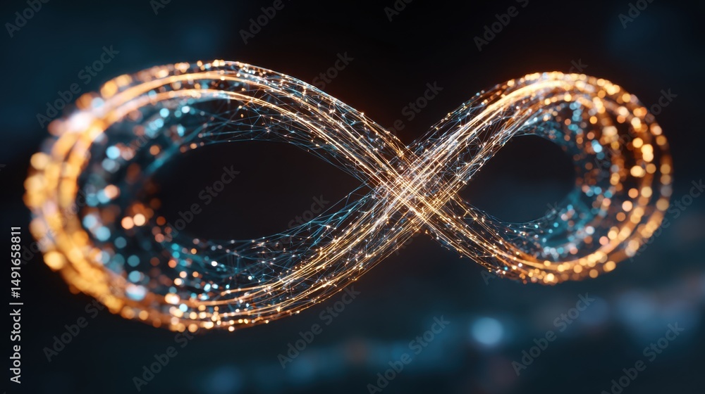 Aufkleber Infinity Symbol Glowing Network Close Up Abstract Concept of Limitless Possibilities and Connection with Bokeh Background