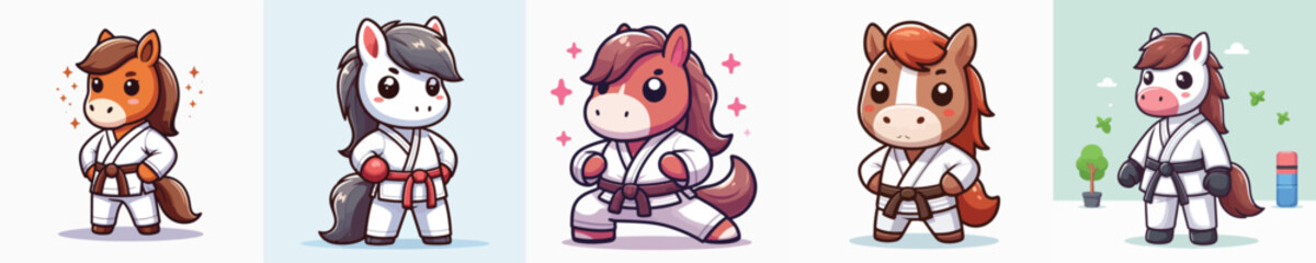 cute horse vector in karate costume