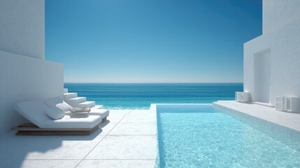 Santorini Dream Poolside Relaxation with Aegean Sea View.